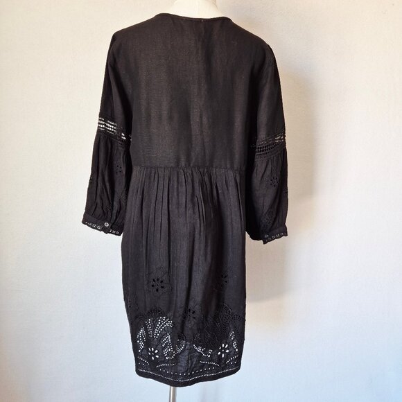 Tommy Bahama St.Lucia Black Linen-Blend Embroidered Applique V-Neck Mini Dress - Picture 8 of 16